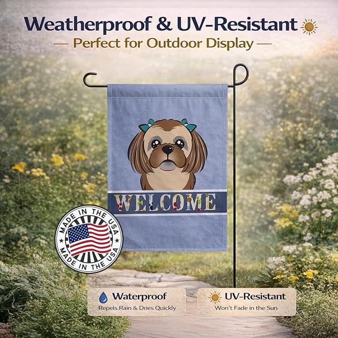 Caroline's Treasures BB1435GF Chocolate Brown Shih Tzu Welcome Garden Flag, Blue Mailbox Flag Decorative Yard Flag Banner Outside Patio Artwork Yard Flower Beds, Garden Size, Multicolor