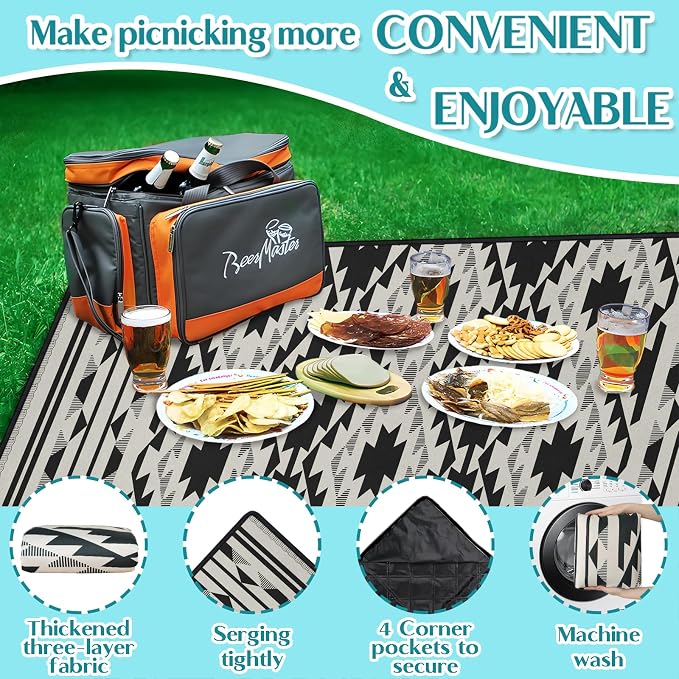 Boho Picnic Blankets Waterproof Foldable, 80″X80″ Tribal Large Picnic Mat Outdoor Blanket for Grass, Thick Beach Blanket Sandproof Picnic Accessories for Camping Party Park Patio Hiking