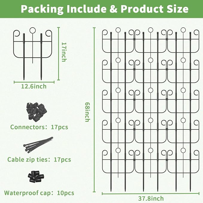 Garden Trellis for Climbing Plants, Outdoor Rustproof Heavy Duty Plant Climber Support for Flowers, Vine, Cucumbers, Expandable Height & Width, No Dig Decorative Garden Fence Panels