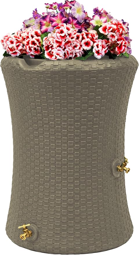 Good Ideas 50 Gallon Nantucket Rain Barrel Planter, Coyote Granite