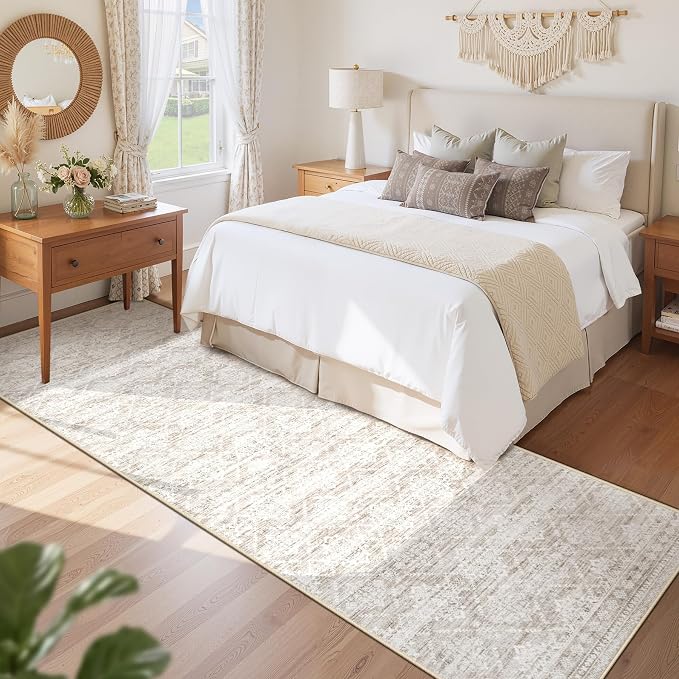 Runner Rug 2x8 Boho Geometric Area Rugs: Washable Kitchen Rug, Soft Non Slip Moroccan Long Hallway Rugs for Bedroom Bathroom Laundry Entryway Staircase Foyer(Ivory Mocha,2'x8')