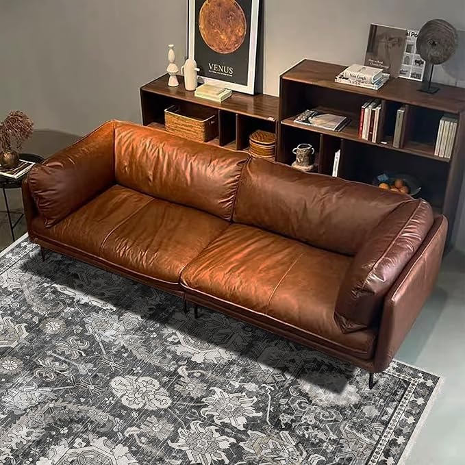 Washable Area Rugs - Perfect for Living Room, Bedroom, Kids Room, Nursery - Stain & Water Resistant Non-Slip, Pet & Child Friendly, Vintage Tribal Area Rugs (Grey, 3' x 5 ')
