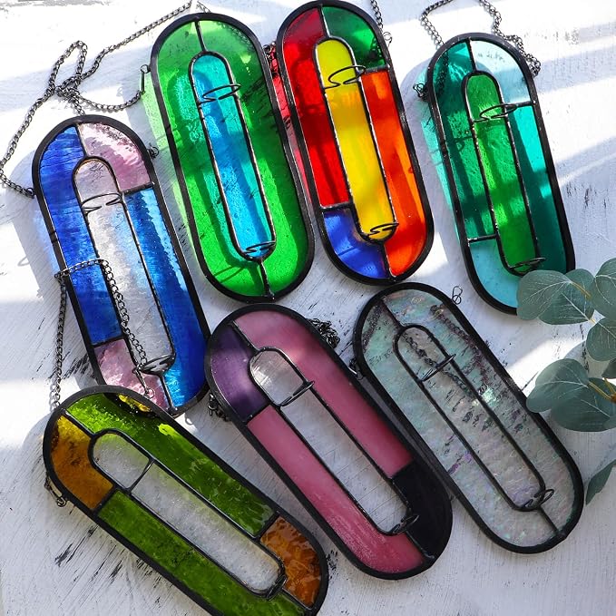 LITMIND Hanging Planter Terrarium with Vibrant Stained Glass Suncatcher Elements, Hydroponic Mini Plants Propagation Station - Perfect for Home & Garden Decor, Includes 2 Glass Propagation Tube