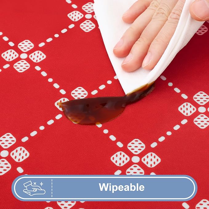 misaya Rectangle Vinyl Table Cloth, Elastic Fitted Tablecloth with Flannel Backing, Waterproof Plastic Table Cover Fits 8 Foot Folding Tables for Picnic, Camping, Indoor and Outdoor (Red, 30" x 96")