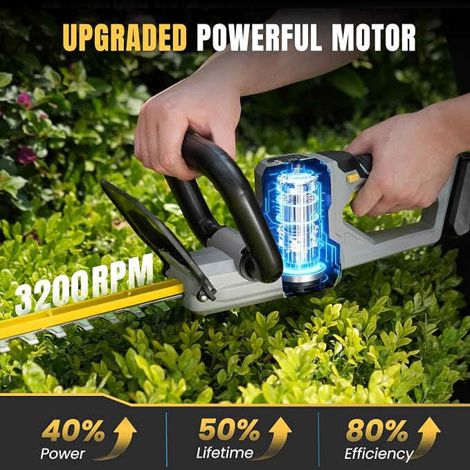Hedge Trimmer Cordless 22" - 21V Powerful Electric Hedge Trimmer with 2 x 2.0Ah Batteries and Fast Charger, Easy to Use, 3200RPM Lightweight Battery Powered Bush Trimmers for Garden, Yard Care, GT860