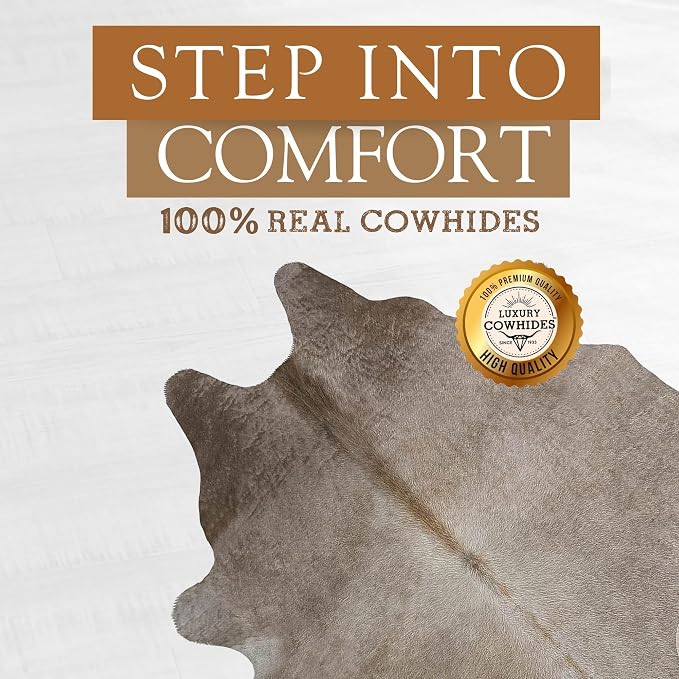 Sunshine Cowhides 100% Genuine Taupe Cowhide Rug - Modern Style Animal Skin Rug & Floor Carpet for Living Room, Bedroom, Kitchen & More - Extra Large (6x7-8 Ft.)