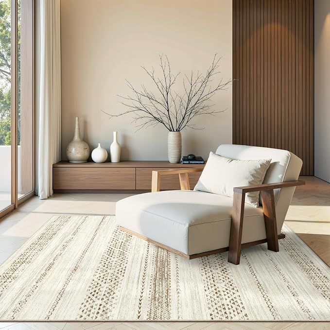 Miukiki 3x5 Washable Area Rug Moroccan Soft Non Slip Entryway Rug Brown | Machine Washable 3x5 Rug for Bedroom Kitchen Living Room, Low Pile Indoor Floor Carpet with Vintage Pattern