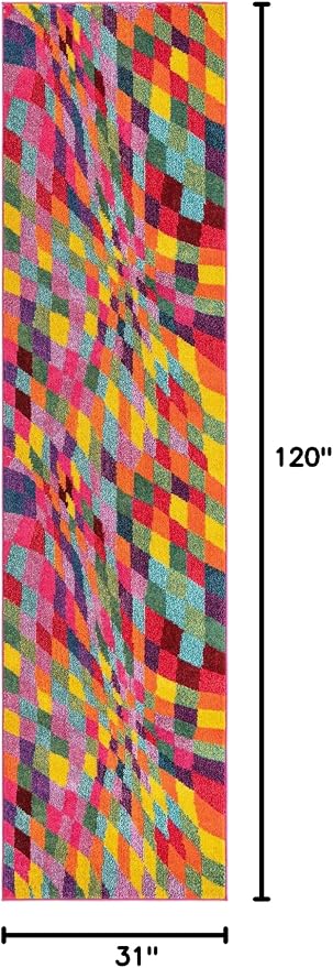 Unique Loom Estrella Collection Geometric, Abstract, Colorful, Modern, Eclectic Area Rug (2' 7 x 10' 0 Runner, Multi/Pink)