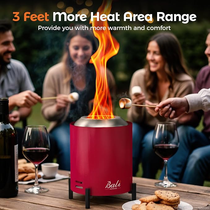 BALI OUTDOORS 6.5 inch Tabletop Fire Pit Round, Stainless Steel Table Top Firepit Small, Outdoor Smokeless Firepit Portable, Red