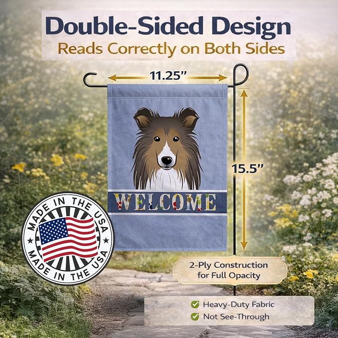 Caroline's Treasures BB1428GF Sheltie Welcome Garden Flag, Blue Mailbox Flag Decorative Yard Flag Banner Outside Patio Artwork Yard Flower Beds, Garden Size, Multicolor