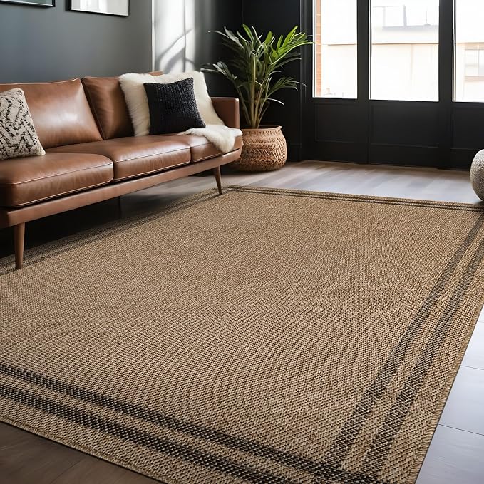Luul Home Easy Jute Rugs 6x9 Bordered Natural Color Living Room Indoor Outdoor Area Rug for Patio and Kitchen Rug High Traffic Washable Easy to Clean Solid Boho Woven Design Outside Carpet (6 x 9)