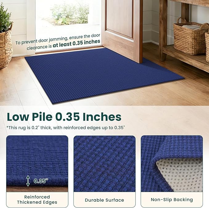KOZYFLY Cotton Runners Rugs for Hallway 3x10, Wide Washable Runner Rug, Woven Non Slip Kitchen Runner, Braided Entryway Rug, Floor Carpet for Entry, Aisle, Hall, Royal Blue/Navy