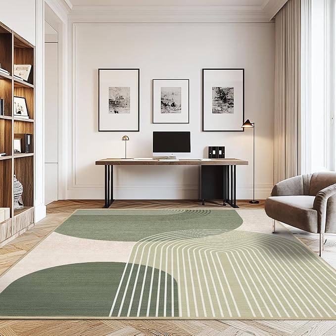9x12 Large Area Rug for Living Room Boho Rug Bohemian Rugs Machine Washable Modern Geometric Rug Non Slip Printed Low Pile Indoor Floor Carpet for Dining Room Bedroom Office,Green