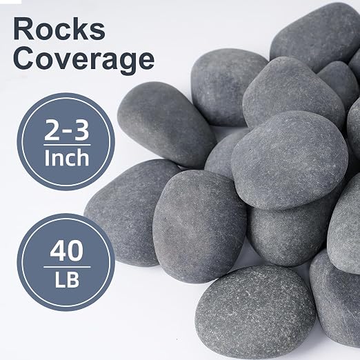 Pulovin 40 lbs River Rocks for Landscaping, 2"-3" Natural Rocks for Aquarium, Fish Tank, Decorative Garden Stones for Plants, Flower Pots, Vase, Walkways