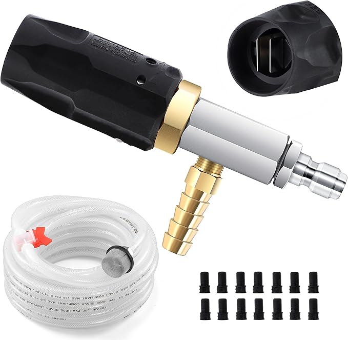 FIXFANS Pressure Washer Long Range Nozzle 3-3.5 GPM with 45 FT Braid Hose | Adjustable Downstream Injector Power Washer Spray Nozzle Kit, External Chemical Injection, 1/4'' Quick Connect, 2000-3000PSI