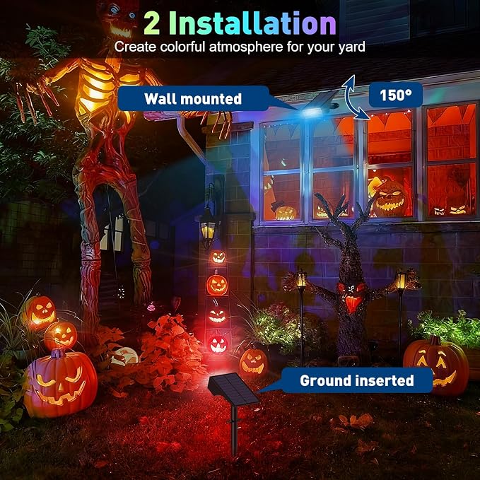 Solar Color Changing RGB Spot Lights Outdoor, 6 Pack/7 Lighting Modes Multicolor Outdoor Lights for Yard Waterproof IP68, Halloween Christmas Solar Landscape Powered Lights Garden Pathway