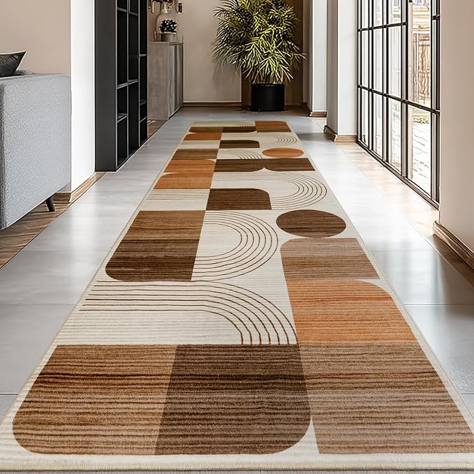 Soft Modern Geometric Abstract Machine Washable 2.7x8 Runner Rug | Orange Rugs for Bedroom Living Room, Non-Shedding Faux Wool Indoor Throw Floor Carpet for Office Entryway Dining Room Decor