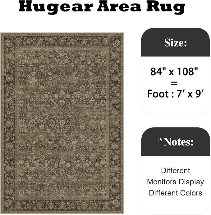 HUGEAR 6x9 Indoor/Outdoor Rug Brown Linen-Look Fabric Vintage Area Rug High Traffic Stain Resistant Easy Clean Durable Rugs for Living Kitchen Patio Deck Balcony Porch Garden Courtyard