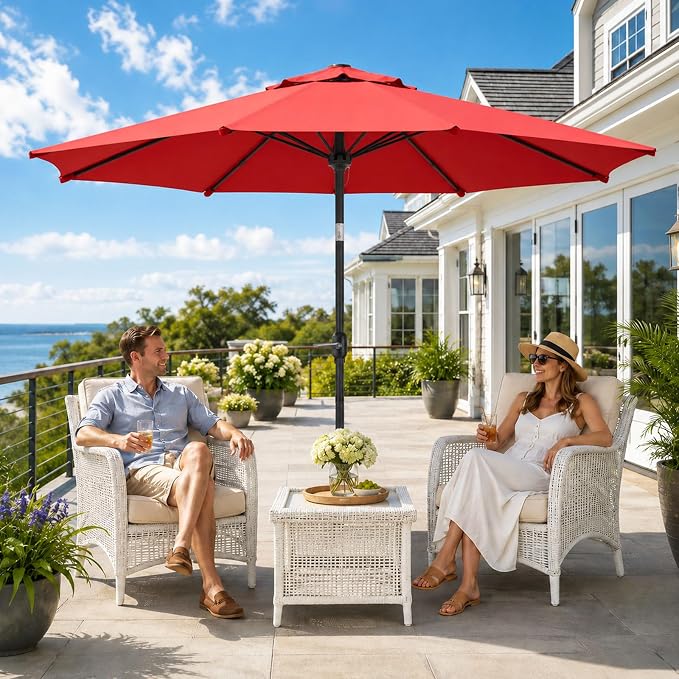 Sannwsg Outdoor Patio Umbrella,Table Umbrella with Push Button Tilt and Crank,Market Umbrella with 8 Sturdy Ribs,Yard Umbrella