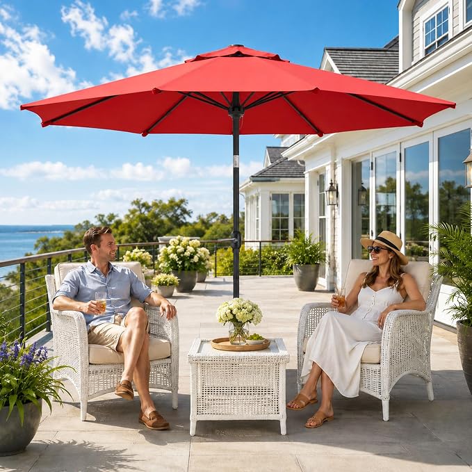 Sannwsg Outdoor Patio Umbrella,Table Umbrella with Push Button Tilt and Crank,Market Umbrella with 8 Sturdy Ribs,Yard Umbrella
