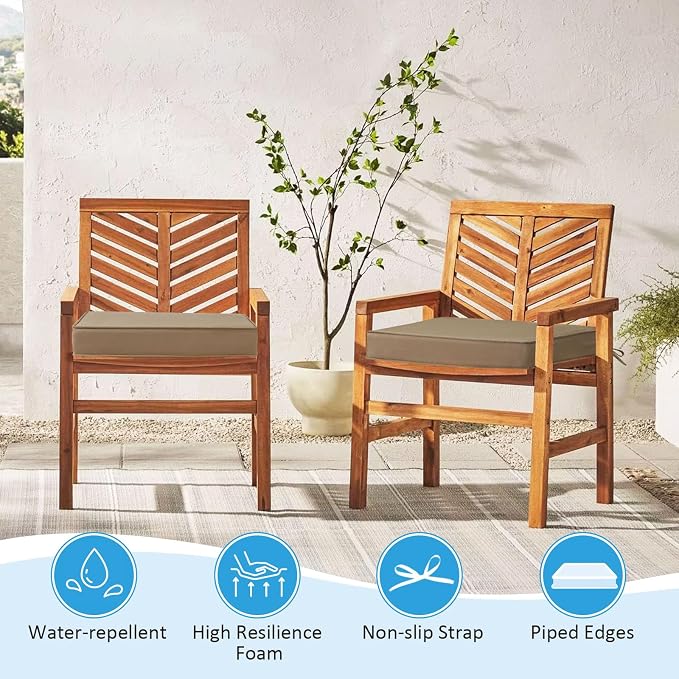 19 x 19 Inch Sunbrella Outdoor Chair Cushions with Tie Straps, Set of 4 Thick Water Repellent Square Patio Chair Pads for Garden Lawn Patio Furniture, Canvas Camel