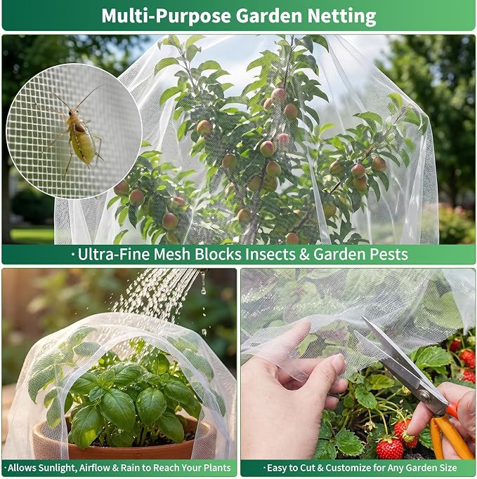HOOPLE Garden Netting, 4 FT x 10 FT Ultra-Fine Mesh Plant Cover, Bug Netting for Garden, Insect Pest Barrier Row Cover for Vegetables, Fruits & Flowers, Lightweight Breathable Garden Mesh