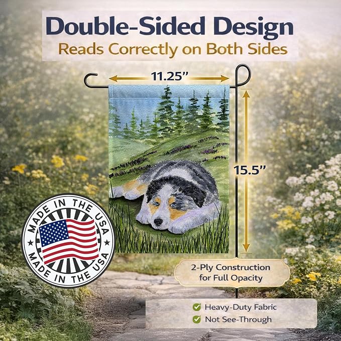 Caroline's Treasures SS8283GF Australian Shepherd Garden Flag Mailbox Flag Decorative Yard Flag Banner Outside Patio Artwork Yard Flower Beds, Garden Size, Multicolor