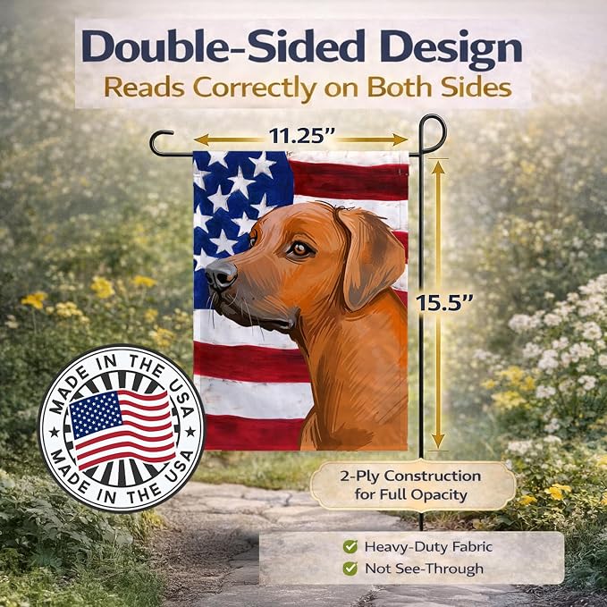 Caroline's Treasures CK6676GF Rhodesian Ridgeback Dog American Flag Garden Flag Mailbox Flag Decorative Yard Flag Banner Outside Patio Artwork Yard Flower Beds, Garden Size, Multicolor