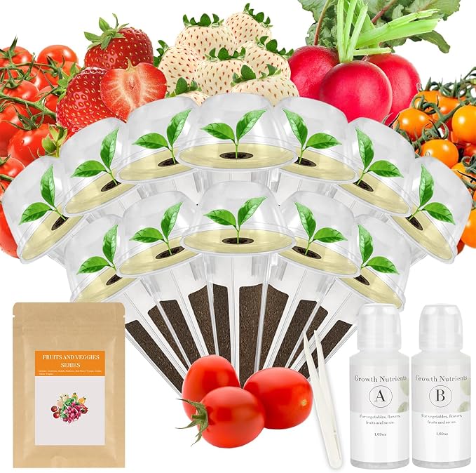 Strawberry and Pineberry Seed Pod Kit for AeroGarden, Ahopegarden with Red Strawberry, Radish, Pineberry, Red Heirloom/Golden Harvest Cherry Tomato - Hydroponics Supplies for Most Brand (12-pod)