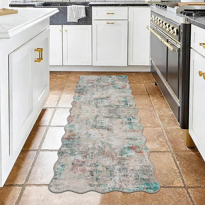 ROYHOME Modern Abstract 2x6 Scalloped Runner Rug Washable Non Slip Stain Resistant Rug for Hallway Kitchen Bedroom Non Shedding Low Pile Indoor Floor Cover,Colorful