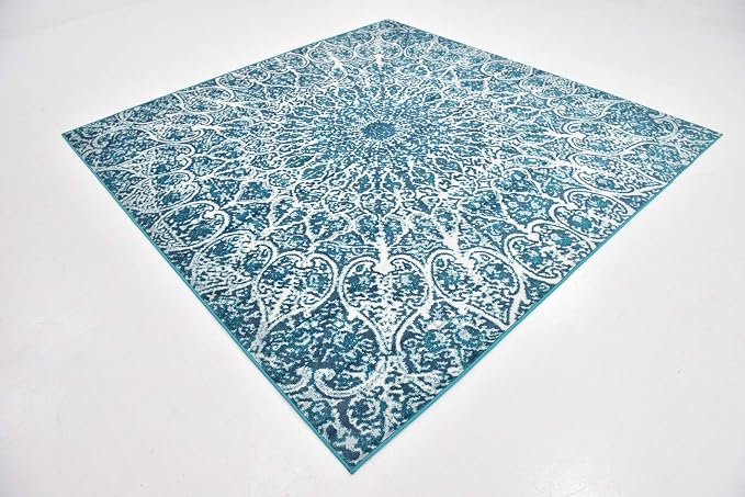 Unique Loom Sofia Collection Area Rug - Grace (8' Square, Turquoise/ Ivory)