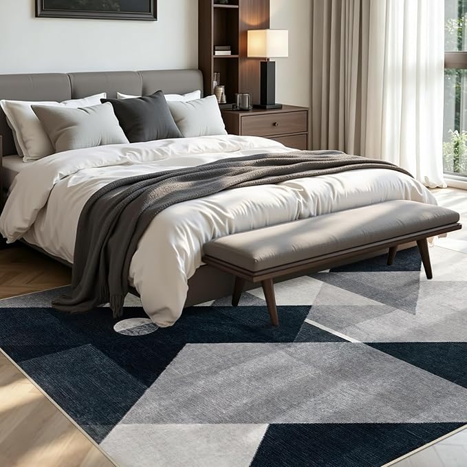 Joydeco 5x7 Geometric Washable Area Rug for Living Room, Black Gray White | Modern Non-Slip Low Pile Soft Stain Resistant Dark Gray Pet Child Friendly Carpet for Bedroom Dining Room Home Office