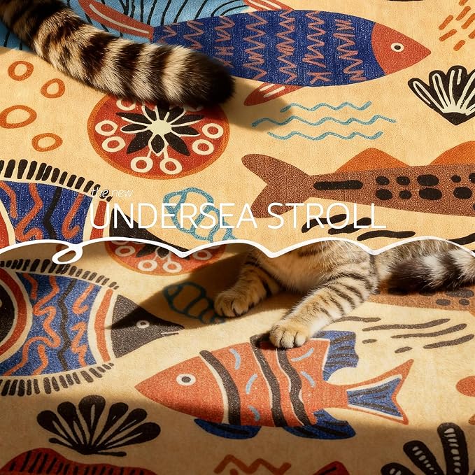 jinchan 5x7 Coastal Area Rug Washable Kids Rug Colorful Ocean Fish Mat, Tan | Soft, Cozy, Non-Slip, Kid-Friendly, Lightweight, Entryway, Kitchen, Dorm, Bedroom, Living Room, Playroom, Nursery, Daycare