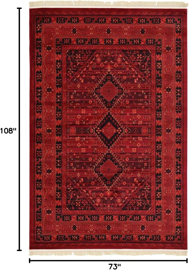 Unique Loom Tekke Collection Area Rug - Sheibani (6' 1" x 9' Rectangle, Red/ Black)