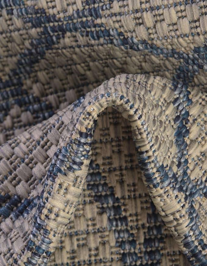 Unique Loom Outdoor Trellis Collection Area Rug - Gitter (2' x 8' Runner, Gray Blue)