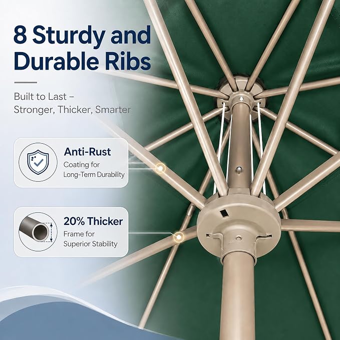 9FT Patio Umbrella, Outdoor Table Umbrella with Rope Pulley Lift, 3 Adjustable Heights, Market Umbrellas for Backyard, Pool and Deck, UPF50+