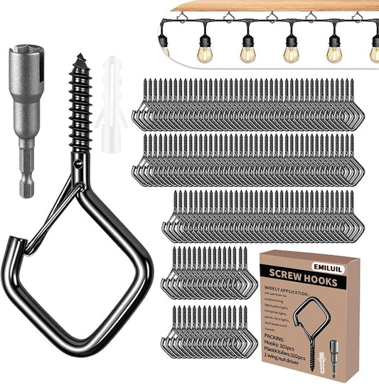 102 PCS Metal Black Eye Screw Hooks for Hanging Heavy Duty.Windproof Ceiling Hooks for Hanging Plants,Cup,Wind Chime,Bird Feeders,Christmas String Lights at Indoor&Outdoor 2.2 Inch