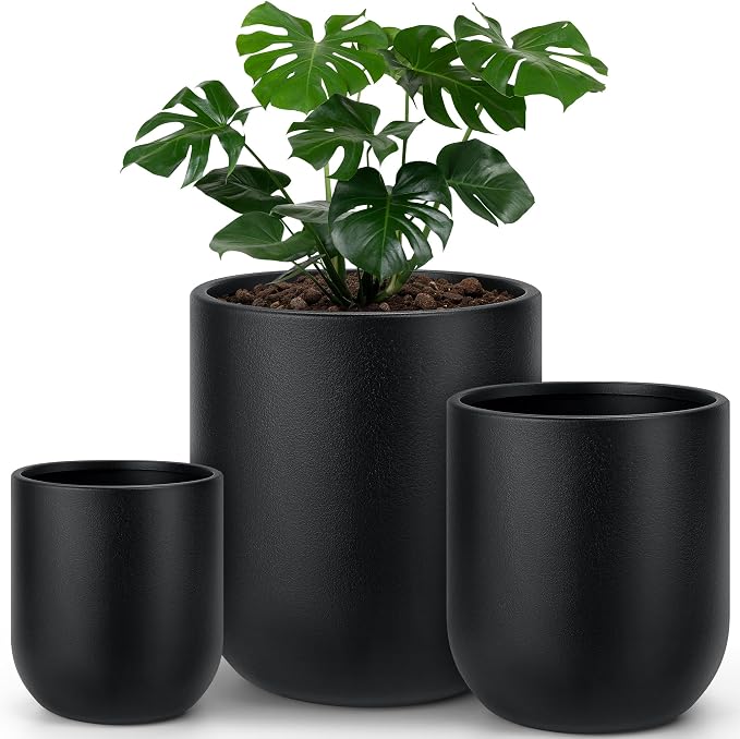 homenote Flower Pots 13/11.5/10 Inch,Large Plant Pots Indoor with Drainage,Plastic Pots for Plants,Garden Pots for Outdoor,Large Planters for Indoor Plants,Big Plastic Planter,Black(3 Pcs)
