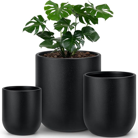 homenote Flower Pots 13/11.5/10 Inch,Large Plant Pots Indoor with Drainage,Plastic Pots for Plants,Garden Pots for Outdoor,Large Planters for Indoor Plants,Big Plastic Planter,Black(3 Pcs)