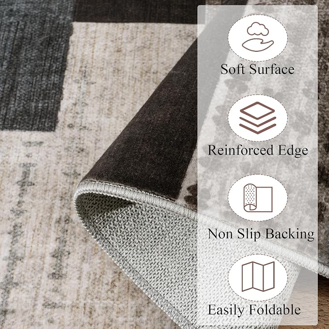 Modern Geometric Patchwork Indoor Blue Area Rug for Living Room | Blue-Taupe 5'x 7' Large Rug Rockwood Collection Hardwood Floors Decor for Bedroom, Throw Carpet for Office Entryway Dining