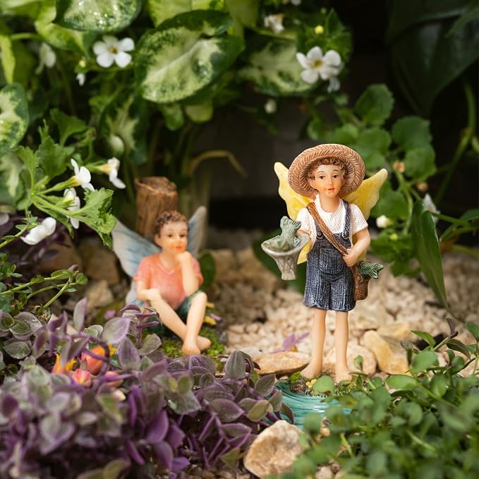 PRETMANNS Fairies for Fairy Garden - Fishing Fairy Figurines – Accessories for Indoor or Outdoor Miniature Garden – 2-Piece Set