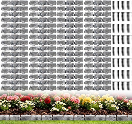 Landscape Edging Garden Edging Border Faux Stone Edging,91FT x 2.75 in Tall Decorative Stone-Look Garden Border for Flower Bed Edging,Yard Edging,Lawn Trees and Gardens,with Anchoring Spikes,Gray