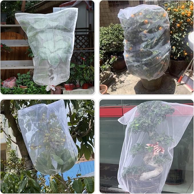 Kikhope 10 Pcs Garden Mesh Netting - 29"x21" Insect Bird Netting Pest Barrier Bags with Drawstring -Plant Fruit Protection Bag for Fruit Trees & Tomato Plants, Blocks Birds, Squirrels & Insects