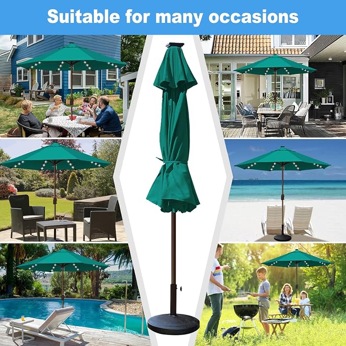 Eurmax USA 10-Year-Non-Fading 10FT Outdoor Patio Market Umbrella with LED Lights,UPF50+ UV Resistant,Heavy Duty Commercial Grade,Crank Lift Design,Windproof Vented Top for Garden,Pool,Deck,Teal