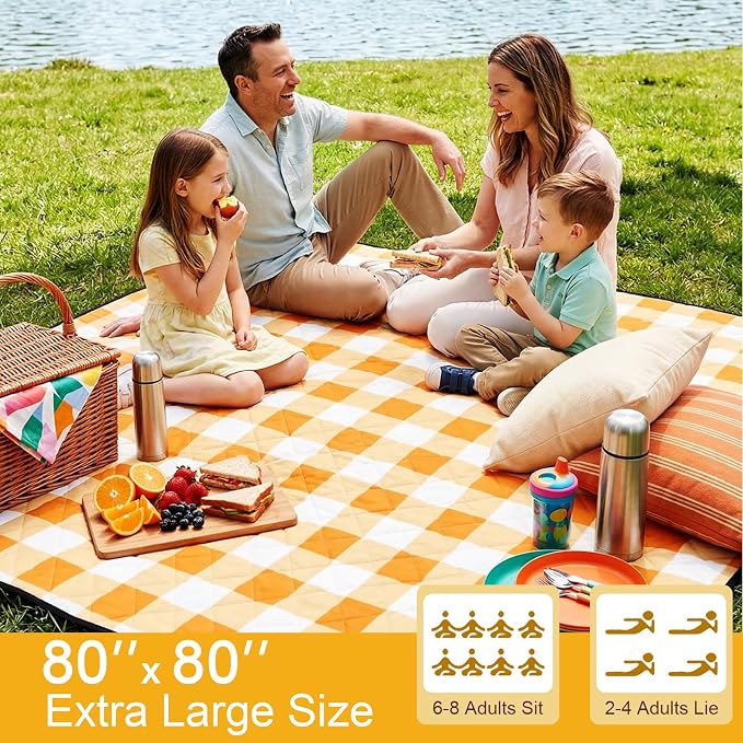 2 in 1 Tote Picnic Blanket Waterproof Outdoor Camping Mat,Large Capacity Beach Blanket 80''x80'' 7 Layers Easy to Foldable and Carry.