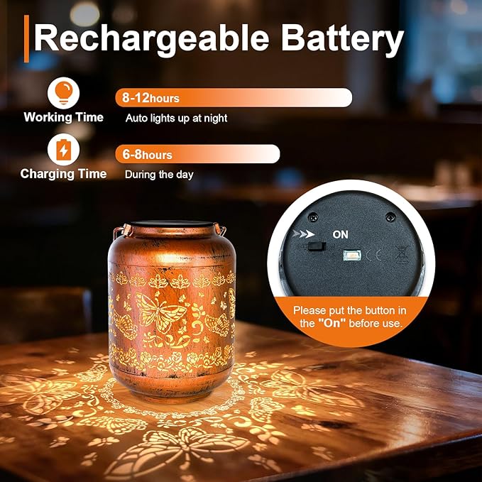 Birthday Gifts for Women Mom Grandma - Butterfly Solar Lanterns Outdoor Waterproof Copper Metal Hanging Solar Lights for Yard Garden Ornament Decor Gardening Gifts for Her