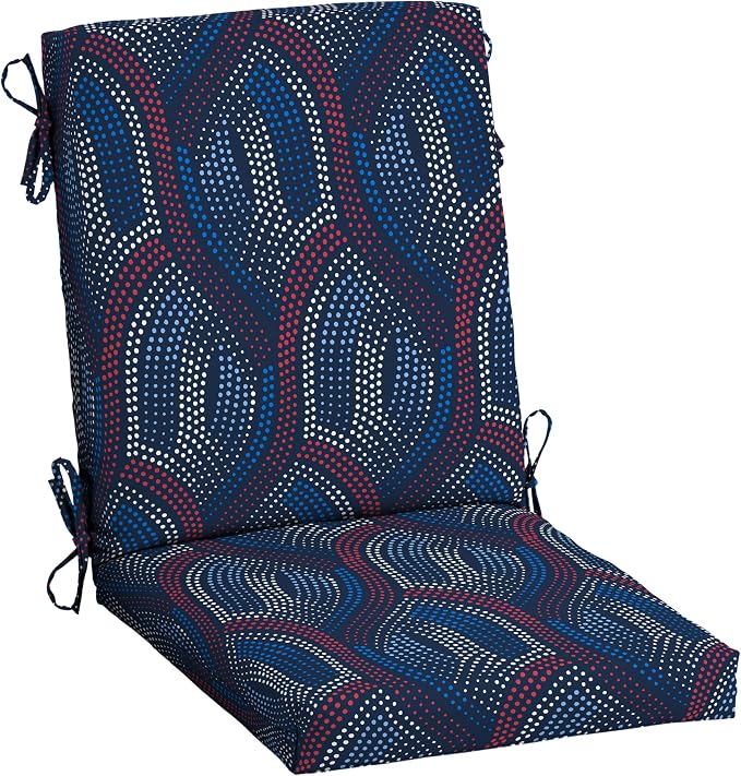 Arden Patio Dining Outdoor Chair Cushions, 20x44, Rain-Proof Seat Pad, Fade-Resistant Outdoor Cushion Sapphire Liberty Mosaic