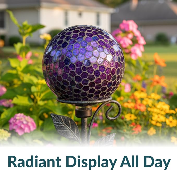 Sunnydaze 10" Mosaic Glass Gazing Ball for Garden, Globe for Outdoor Decor | Iridescent Purple, 2 pk, Decorative Sphere Fits Most Stands, Garden Ball for Outside, Flower Bed, Backyard, or Indoor Display
