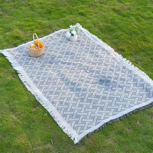 70x70 Bohemian Picnic Mat Extra Large, Sand Proof Outdoor Camping Blanket Machine Washable, Lightweight Portable Travel Tarp for 5-7 Adults Beach Park Grass (Gray-T-Grid)