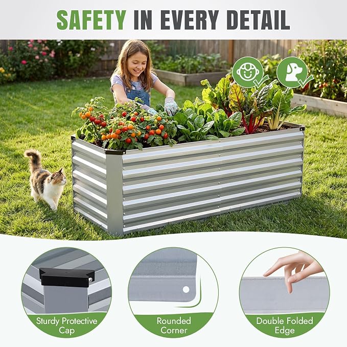 INNO STAGE 4x2x2ft Galvanized Raised Garden Bed, Raised Garden Bed Kit-Metal Planter Box Outdoor, Planting for Vegetables, Fruits, Herbs, Flowers, Silver